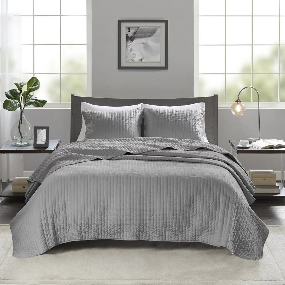 Madison Park Mitchell Reversible Coverlet Quilt Set Twin/Twin XL Gray 2pc
